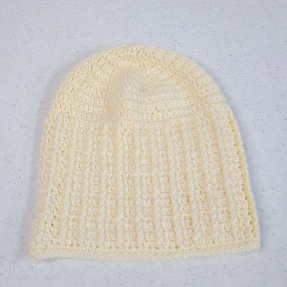 Beanie Cream Color Crocheted One Size Fits Most Adult or Teen